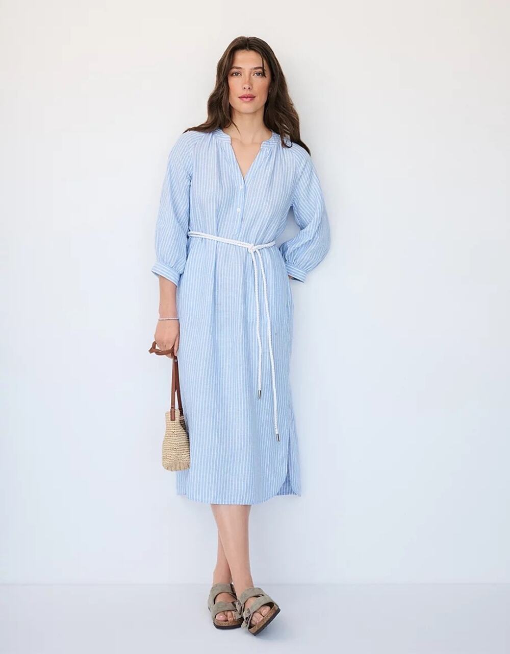 NWOT Loft Linen Cotton Shirt Midi Dress Sz XXLP Striped Coastal Quiet Luxury